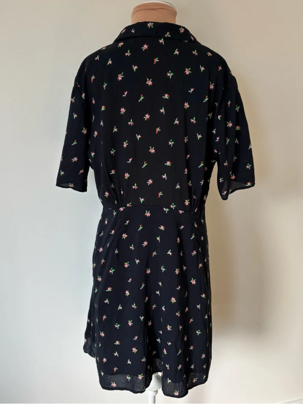 & Other Stories Black Floral Print Cotton Blend Collared Fit & Flare Dress Sz 12